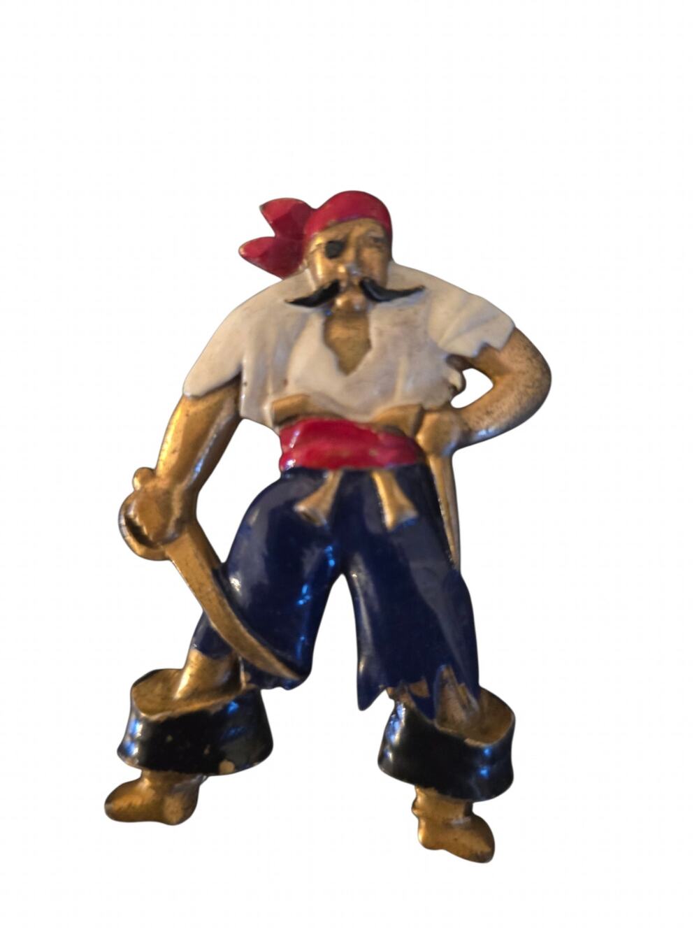 Rare Vintage Enameled Pirate Figure Fur Pin or Brooch - One of A Set Mid Century